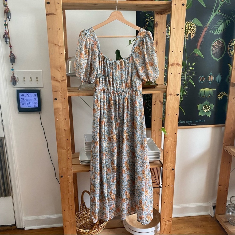 Petal & Pup Blue Orange Floral Gelasius Midi Maxi Dress 4 - Picture 4 of 16